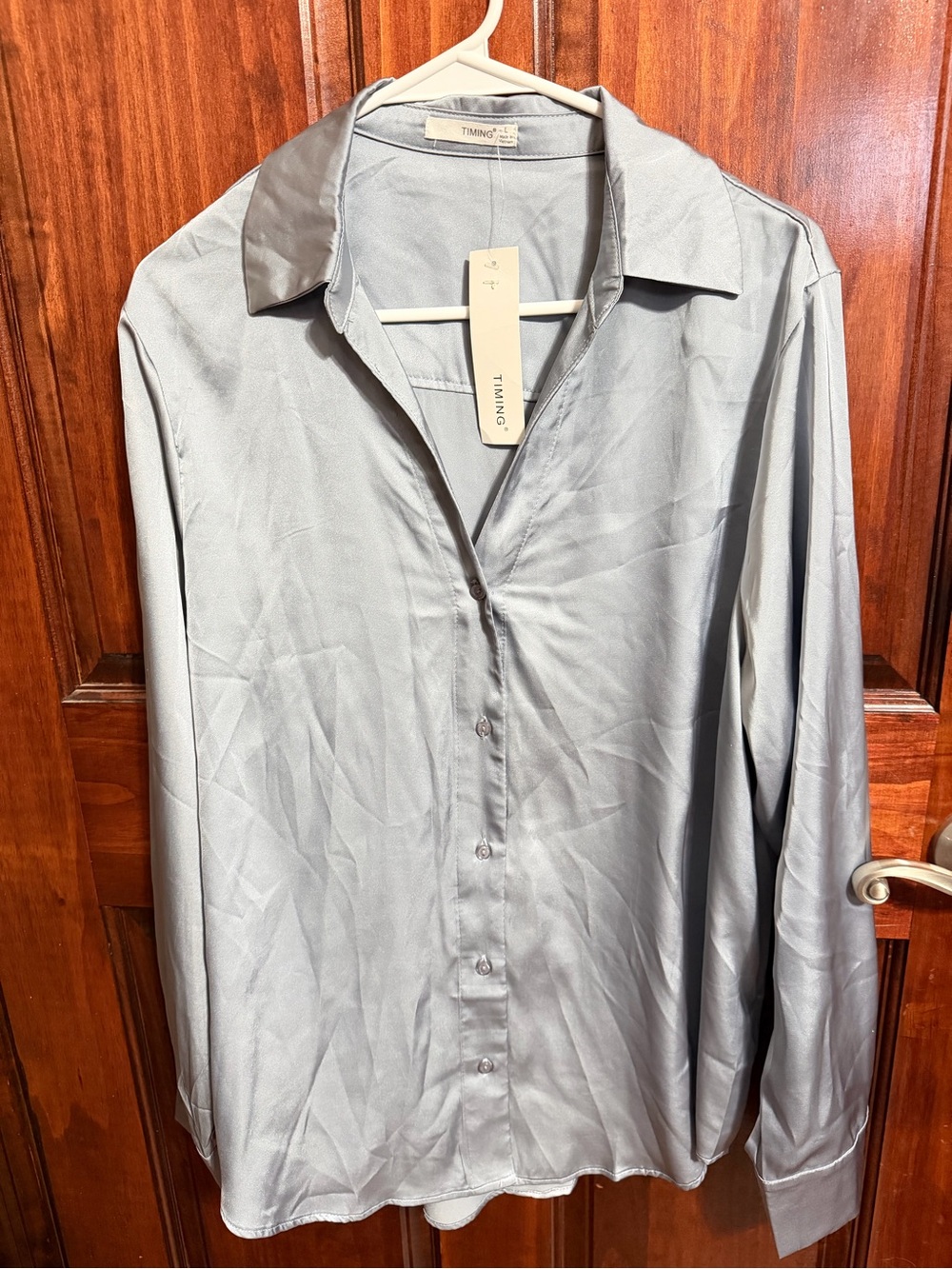 TIMING Women’s L Light Blue Button-Front Blouse – NWT